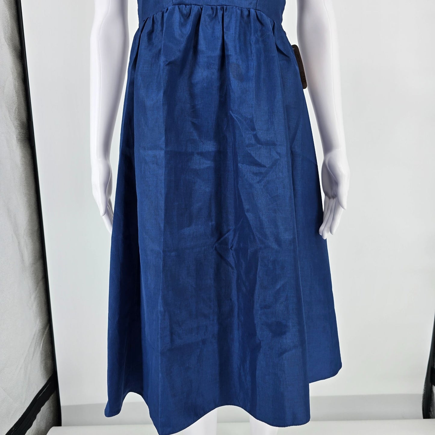 Vintage 1970s Navy Blue Rhinestone Trim Spaghetti Strap Party Dress (XS)