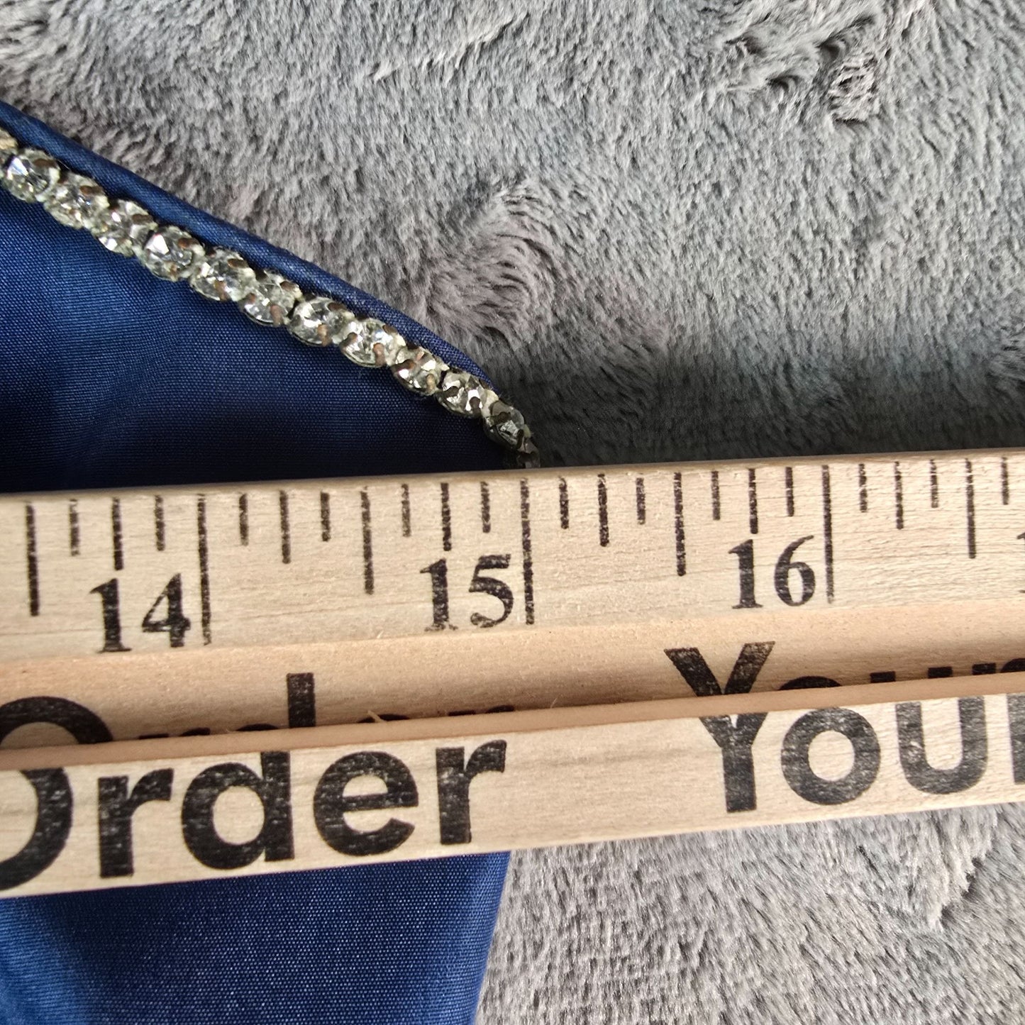 Vintage 1970s Navy Blue Rhinestone Trim Spaghetti Strap Party Dress (XS)