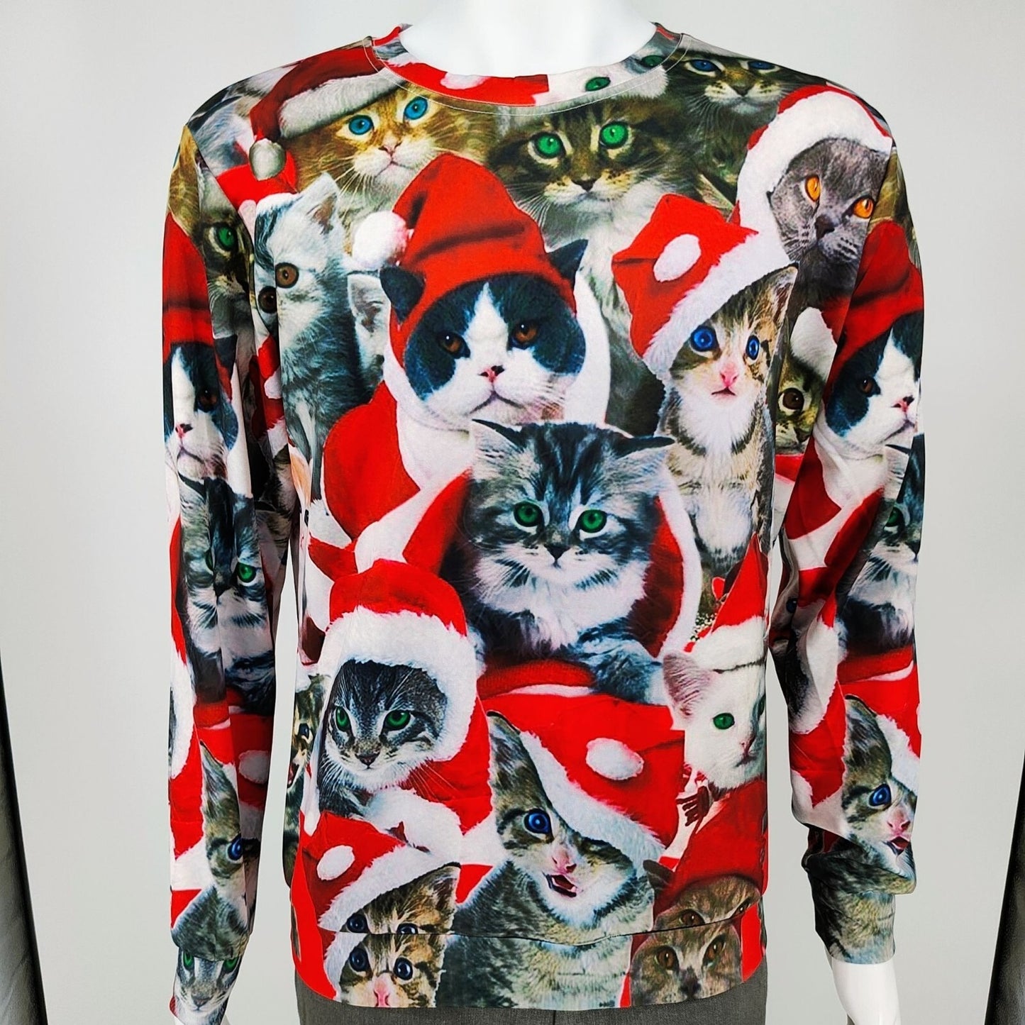PIZOFF Mens All Over Cat Print Long Sleeve Crewneck Christmas Sweatshirt (Small)