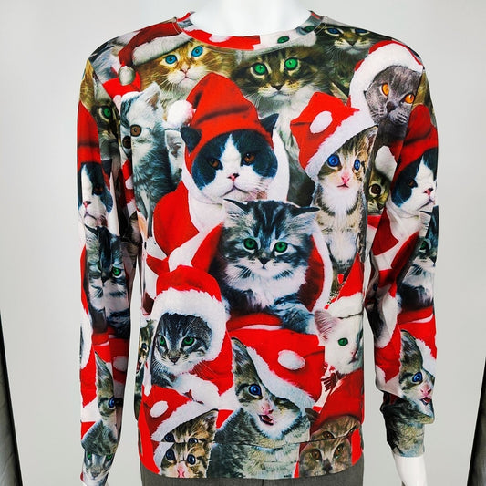 PIZOFF Mens All Over Cat Print Long Sleeve Crewneck Christmas Sweatshirt (Small)