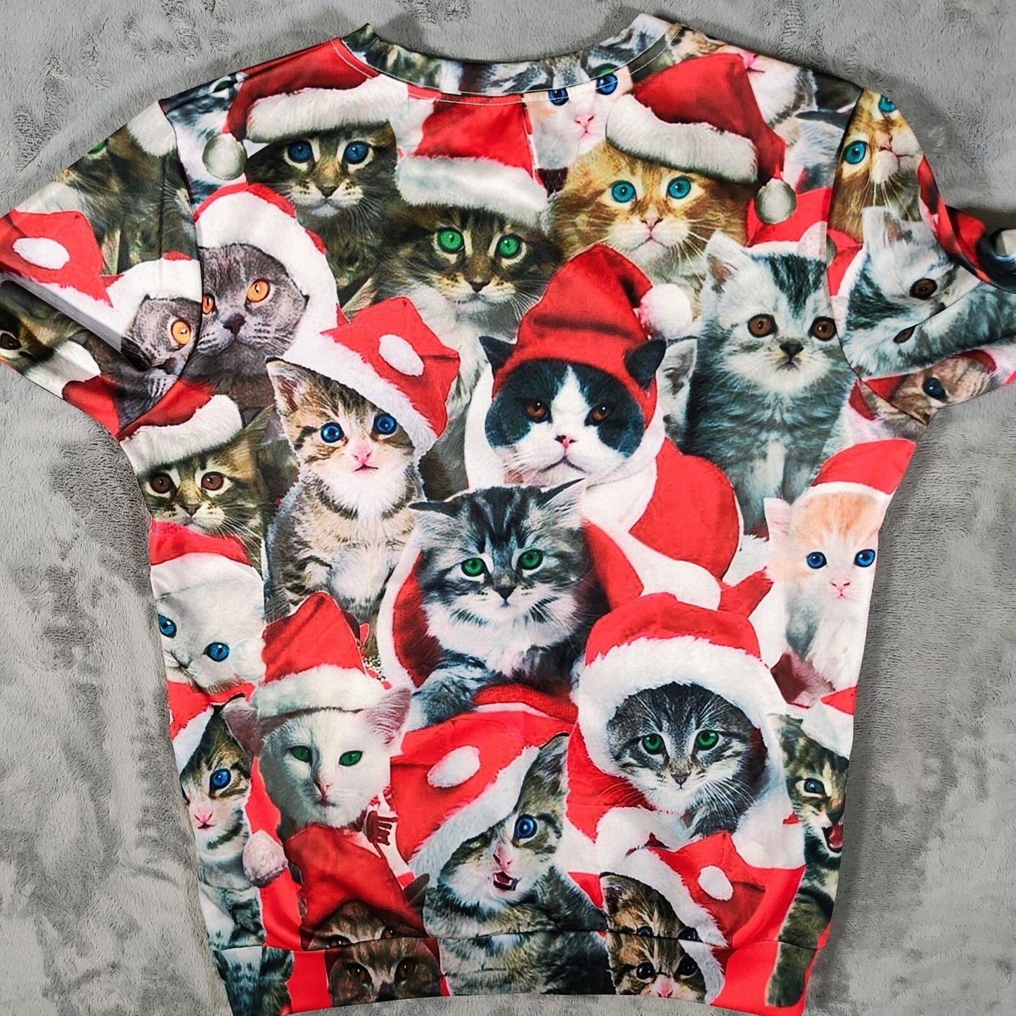 PIZOFF Mens All Over Cat Print Long Sleeve Crewneck Christmas Sweatshirt (Small)