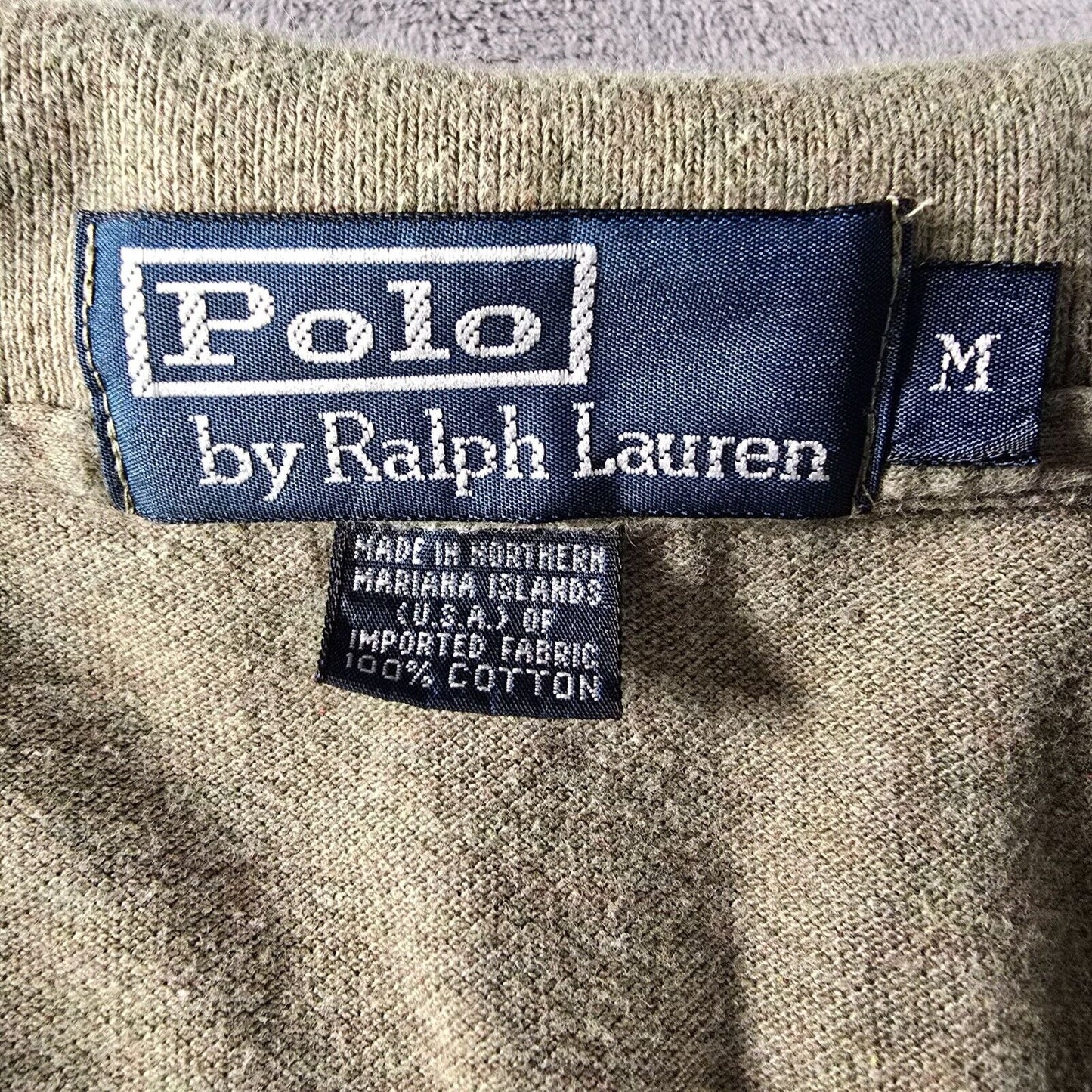 Vintage 1990s/Y2K Polo Ralph Lauren Olive Green Cotton Polo Shirt (Medium)