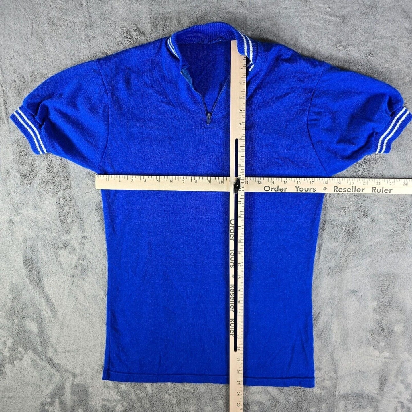 Vintage 1970s Au Tour De France Quarter Zip Knit Blue Cycling Jersey (Small)