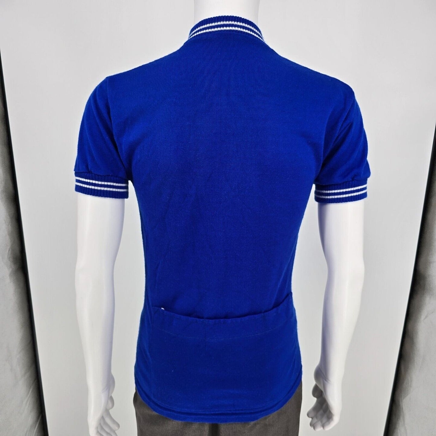 Vintage 1970s Au Tour De France Quarter Zip Knit Blue Cycling Jersey (Small)