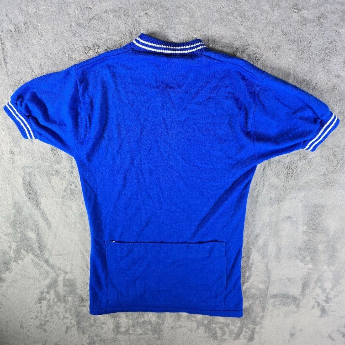 Vintage 1970s Au Tour De France Quarter Zip Knit Blue Cycling Jersey (Small)