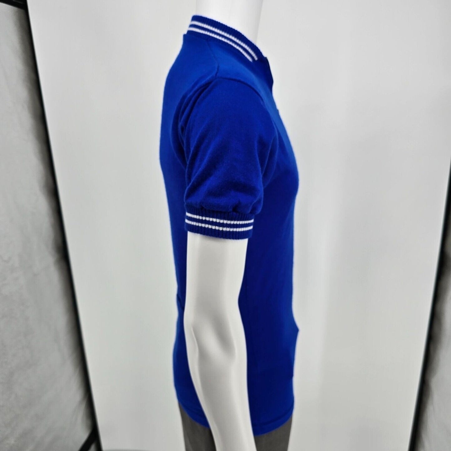 Vintage 1970s Au Tour De France Quarter Zip Knit Blue Cycling Jersey (Small)