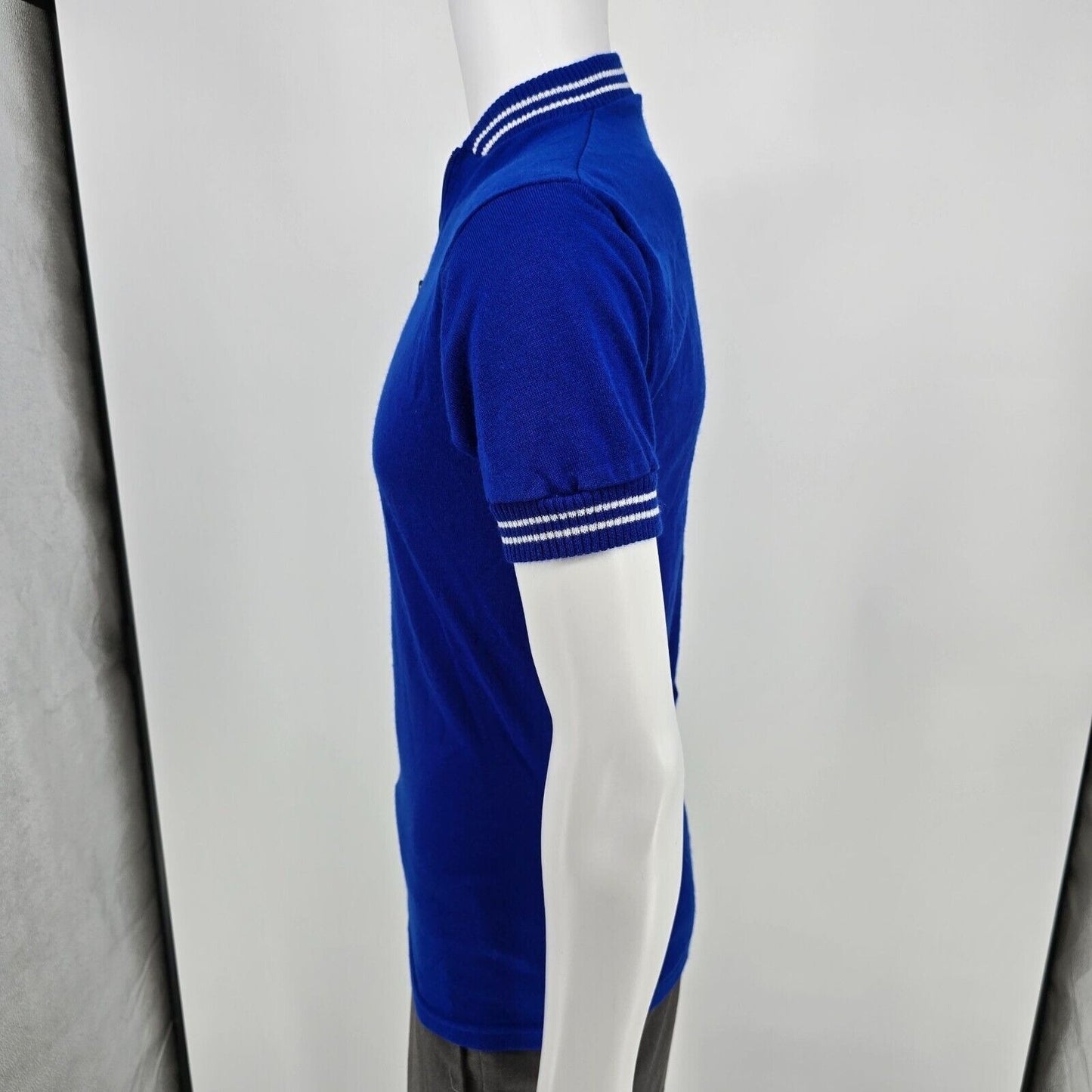Vintage 1970s Au Tour De France Quarter Zip Knit Blue Cycling Jersey (Small)