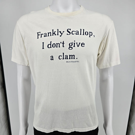 Vintage 1980s Block Island R.I. Frankly Scallop, I don't give a clam T-Shirt (L)