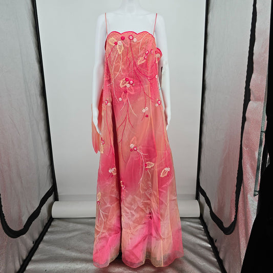 NWD Vintage Y2K Onyx Nite by Wendye Chaitin Pink Beaded Gown & Scarf Set (L)