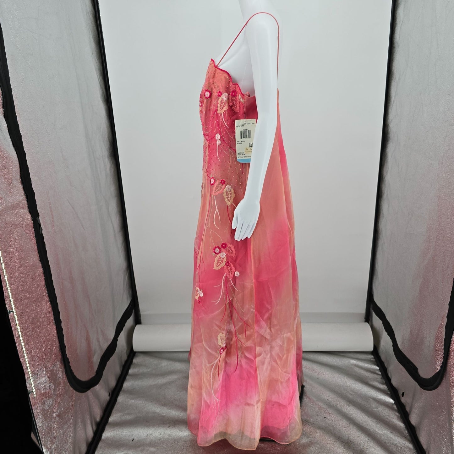 NWD Vintage Y2K Onyx Nite by Wendye Chaitin Pink Beaded Gown & Scarf Set (L)