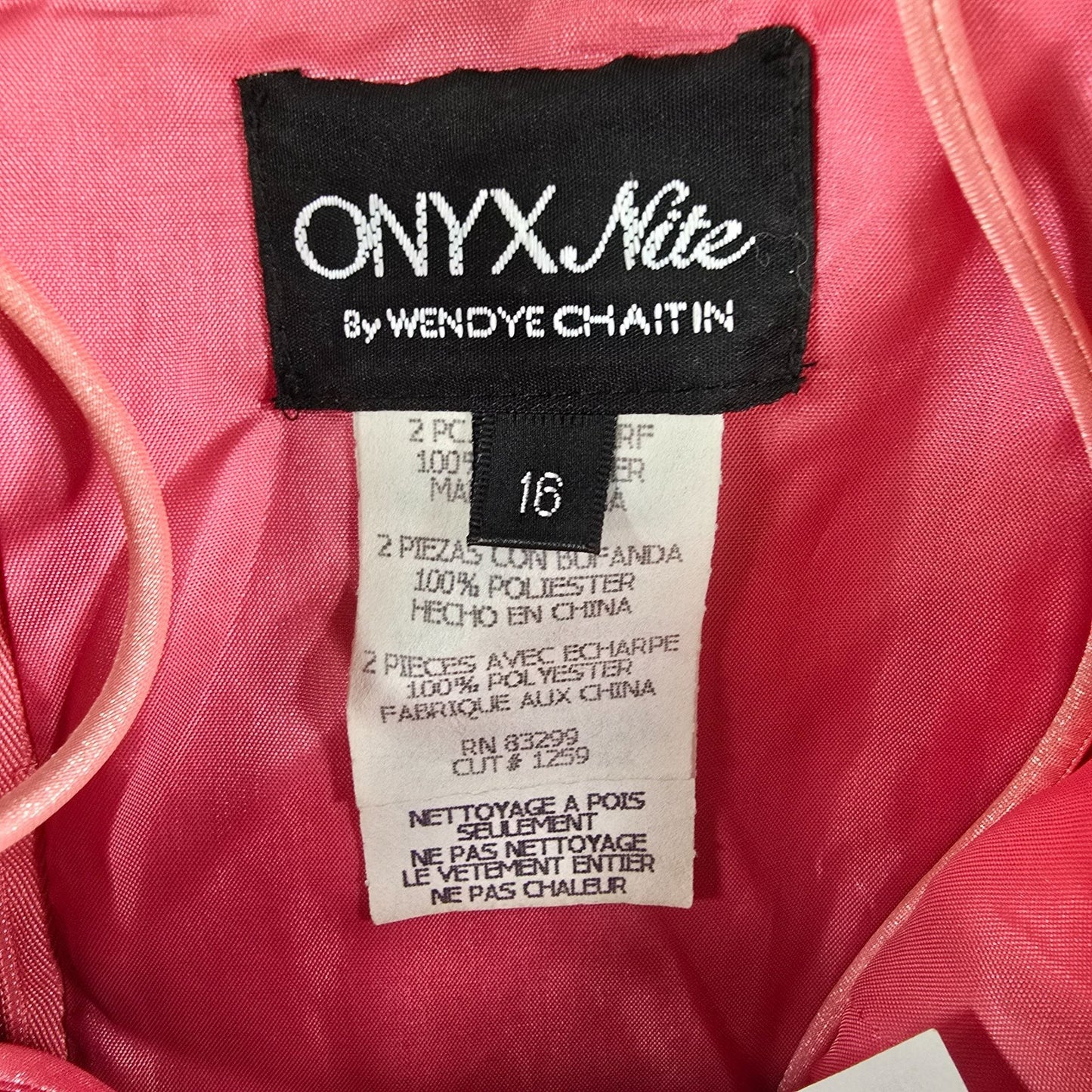 NWD Vintage Y2K Onyx Nite by Wendye Chaitin Pink Beaded Gown & Scarf Set (L)