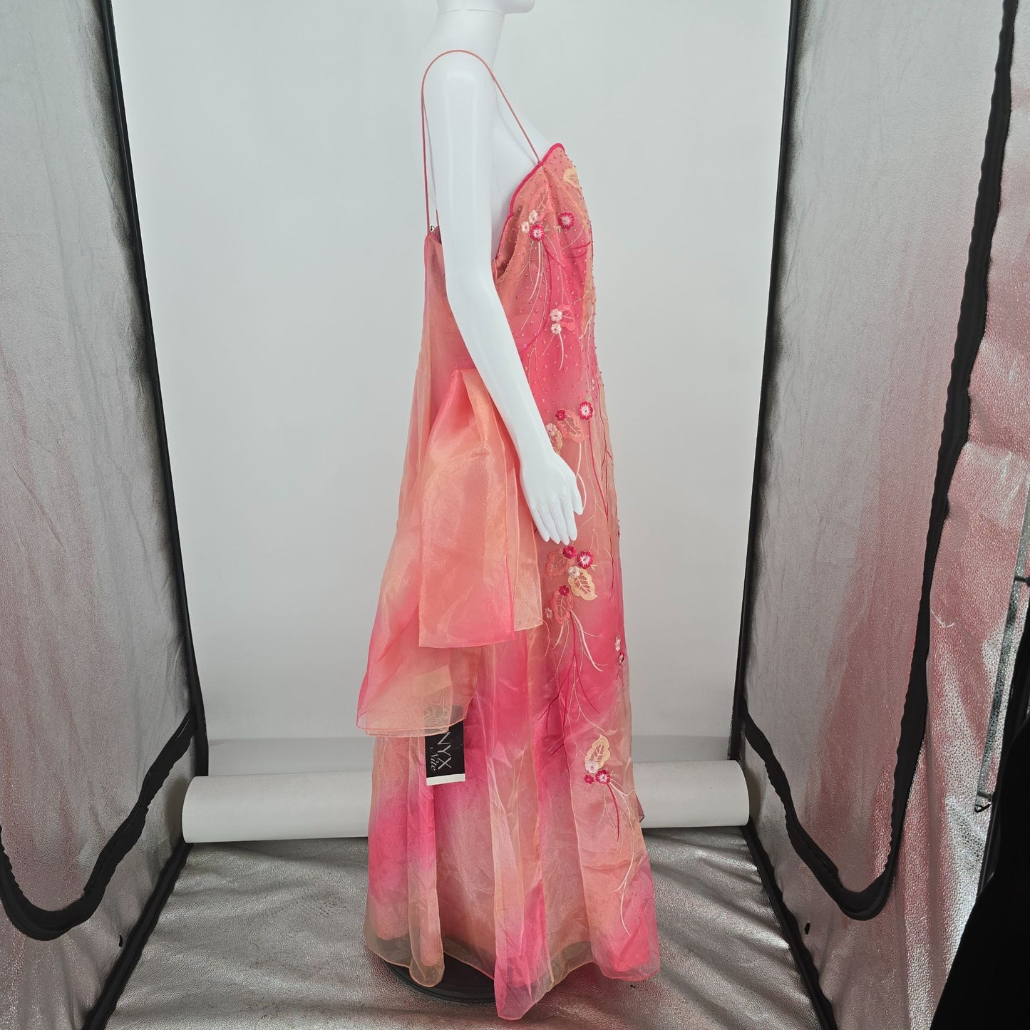 NWD Vintage Y2K Onyx Nite by Wendye Chaitin Pink Beaded Gown & Scarf Set (L)