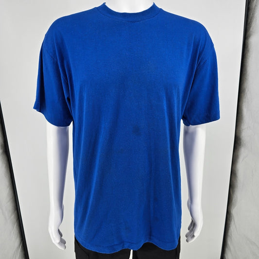 Vintage 1980s Heft-T by Tee Jays Single Stitch Blank Royal Blue T-Shirt (XL)