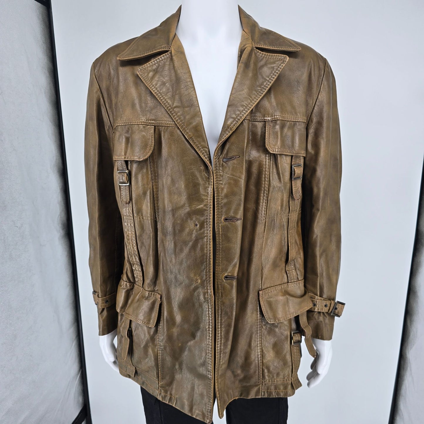 Vintage 1970s "The Gay Blade" Leather Safari Field Jacket (M/L) *Missing Buttons