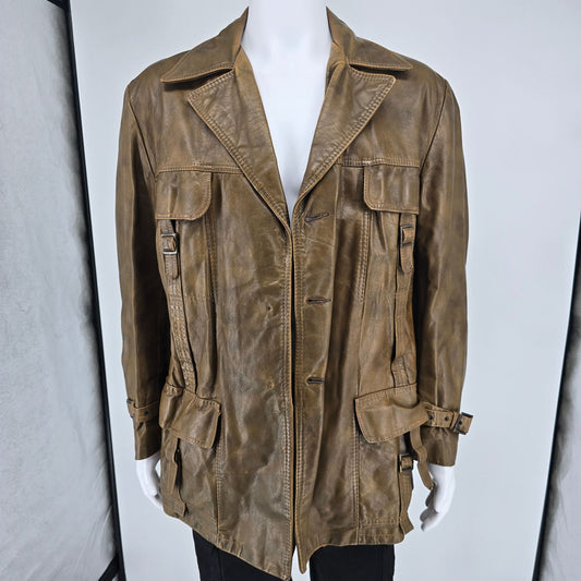 Vintage 1970s "The Gay Blade" Leather Safari Field Jacket (M/L) *Missing Buttons