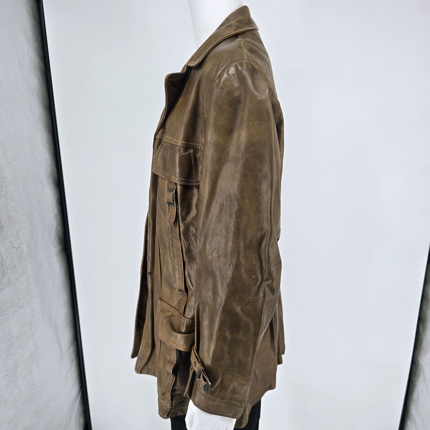 Vintage 1970s "The Gay Blade" Leather Safari Field Jacket (M/L) *Missing Buttons