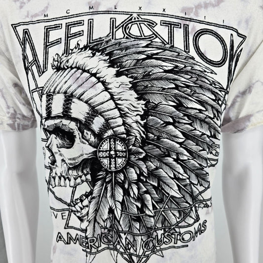Affliction American Customs Ursa Major White/ Light Grey Ice Wash T-Shirt (L)