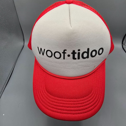 Woof Tidoo Red & White Mesh Back Adjustable Snapback Trucker Hat *Stain