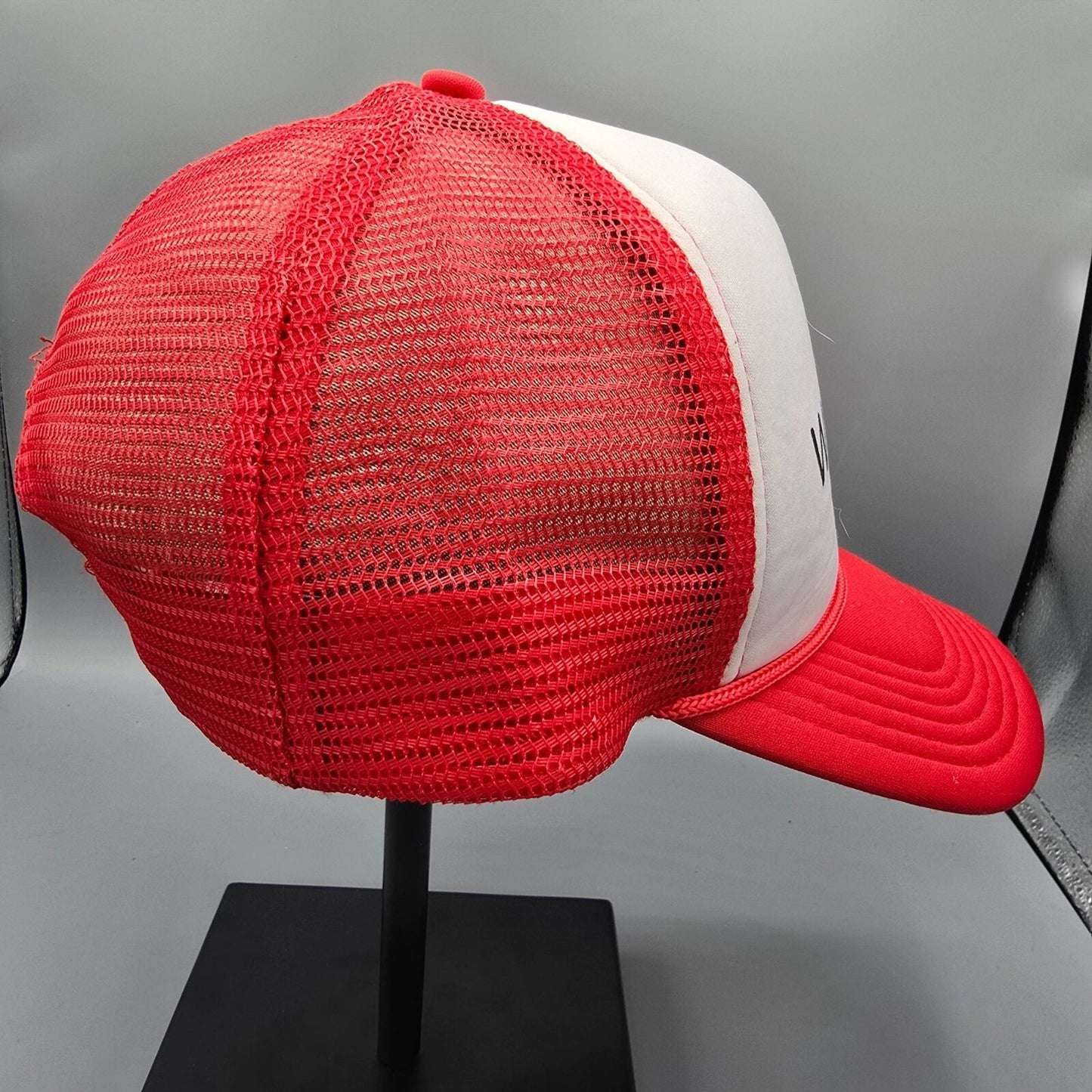 Woof Tidoo Red & White Mesh Back Adjustable Snapback Trucker Hat *Stain