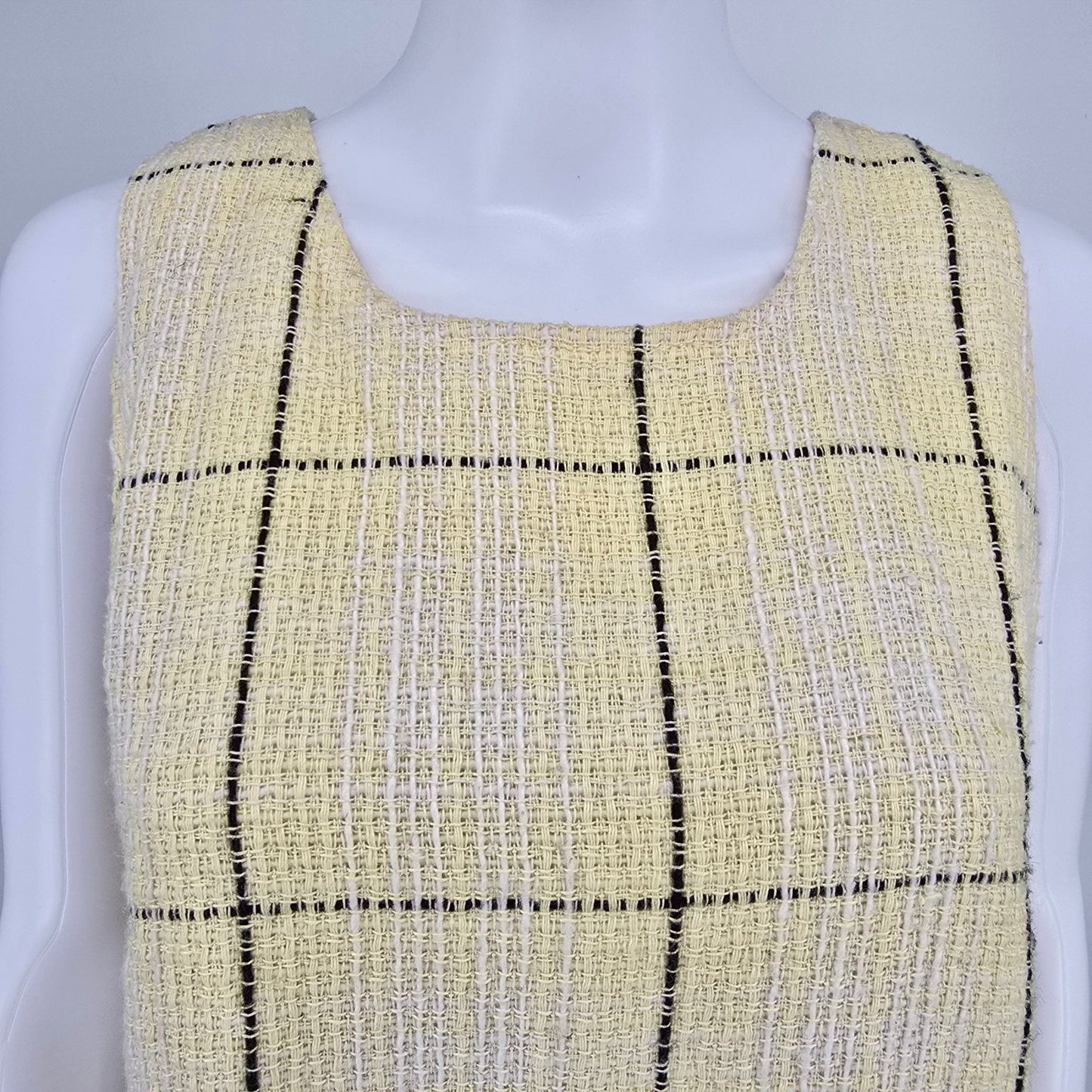 Vintage 1960s Yellow Windowpane Plaid Sleeveless Mod Shift Dress (Size 10/M)