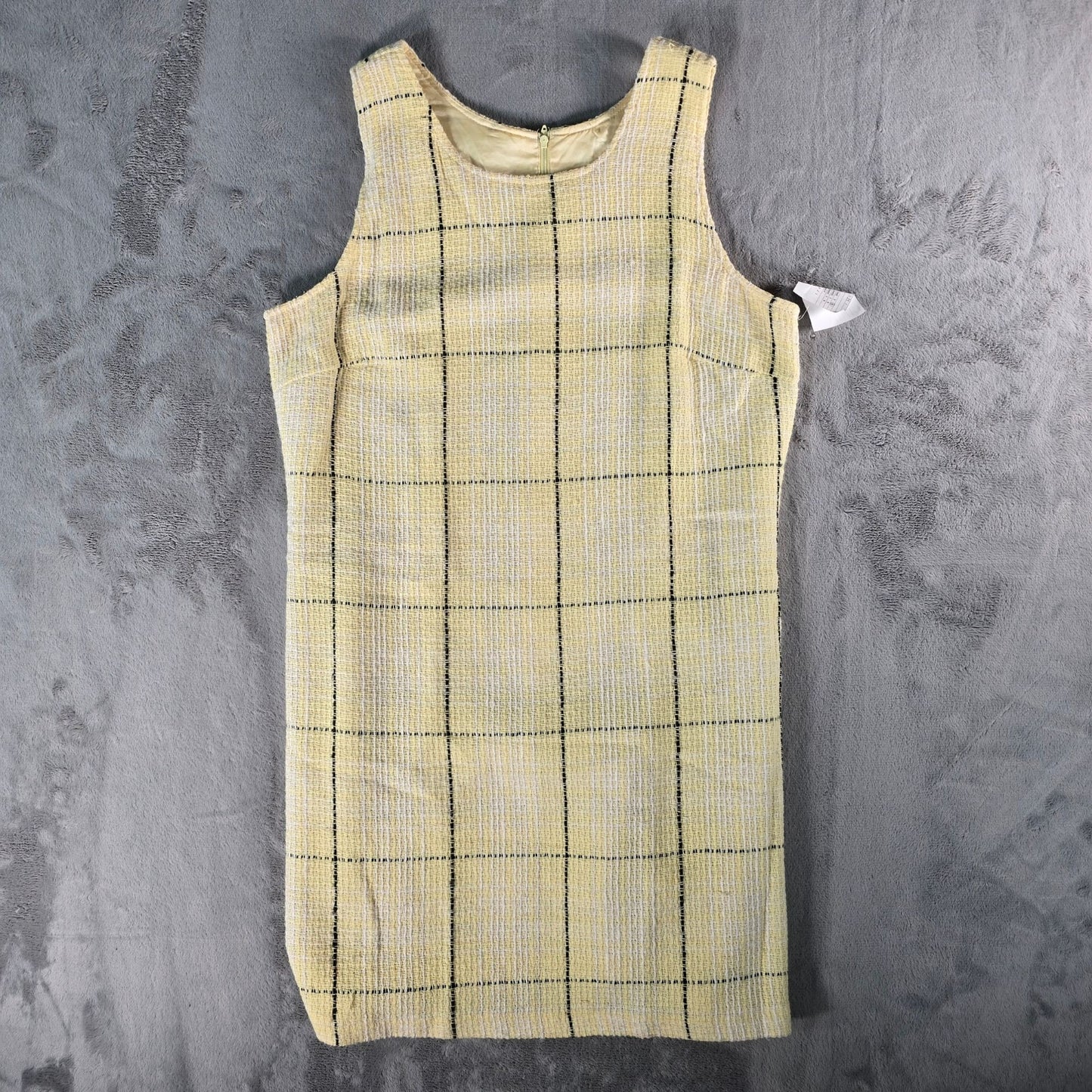 Vintage 1960s Yellow Windowpane Plaid Sleeveless Mod Shift Dress (Size 10/M)