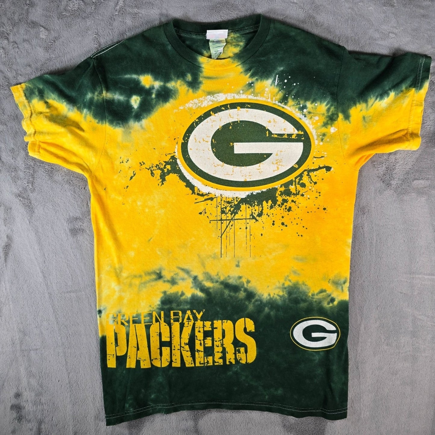 2010s NFL Team Apparel Green Bay Packers Tie-Dye Distressed Logo T-Shirt (M/L)