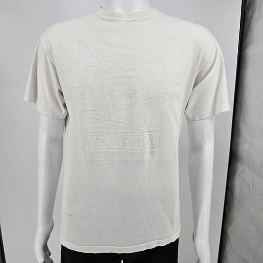 Vintage 1990s PowerPro by Oneita White Florida Embossed Graphic T-Shirt (L)