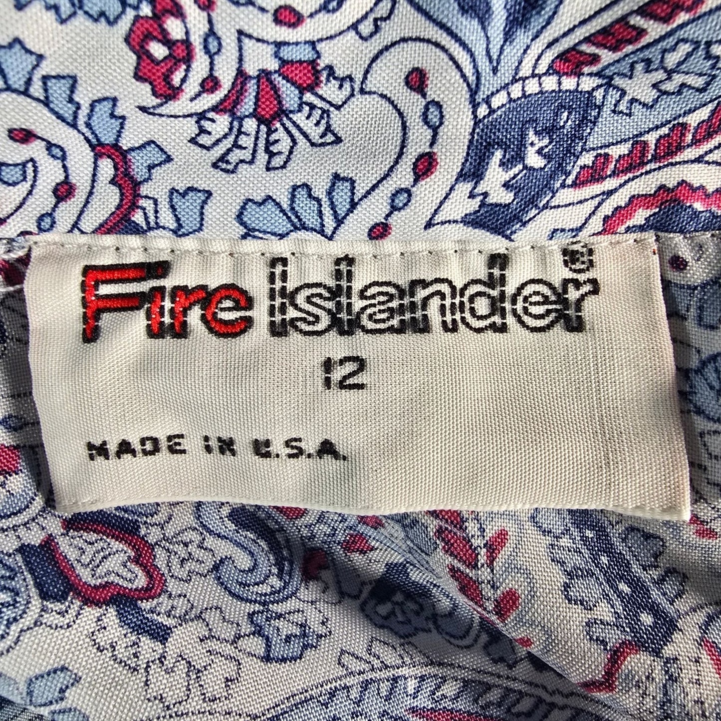 Vintage 1970s Fire Islander Blue Paisley Ruffle Neck Prairie Blouse (L)