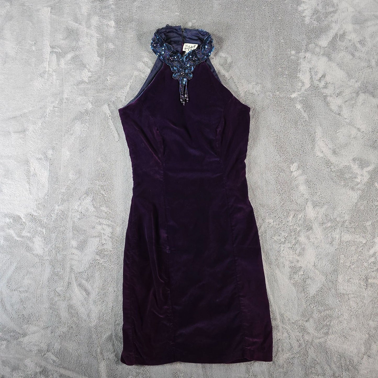 Vintage 1990s Next Left Deep Purple Velvet Whimisigoth Halter Dress (XS)