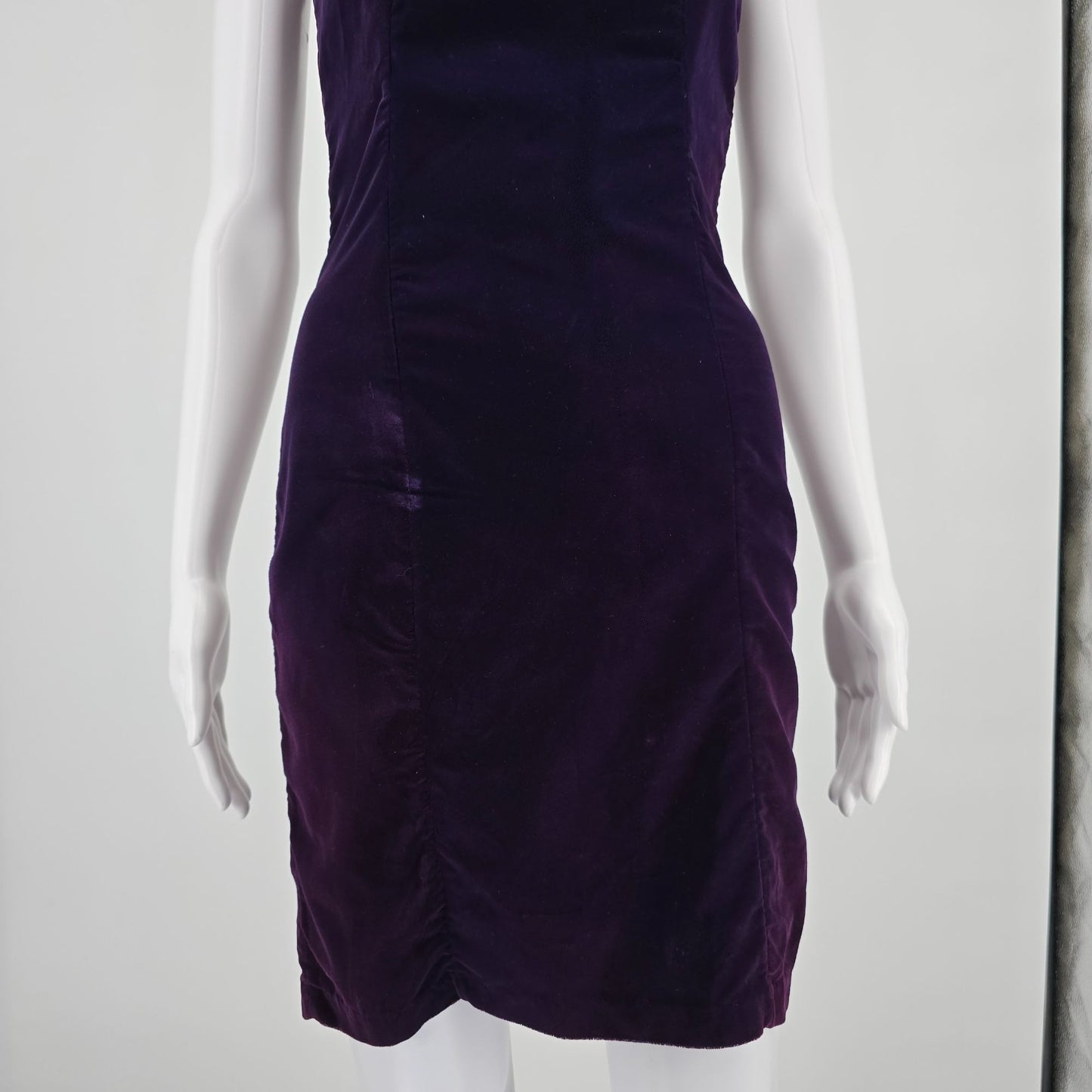 Vintage 1990s Next Left Deep Purple Velvet Whimisigoth Halter Dress (XS)