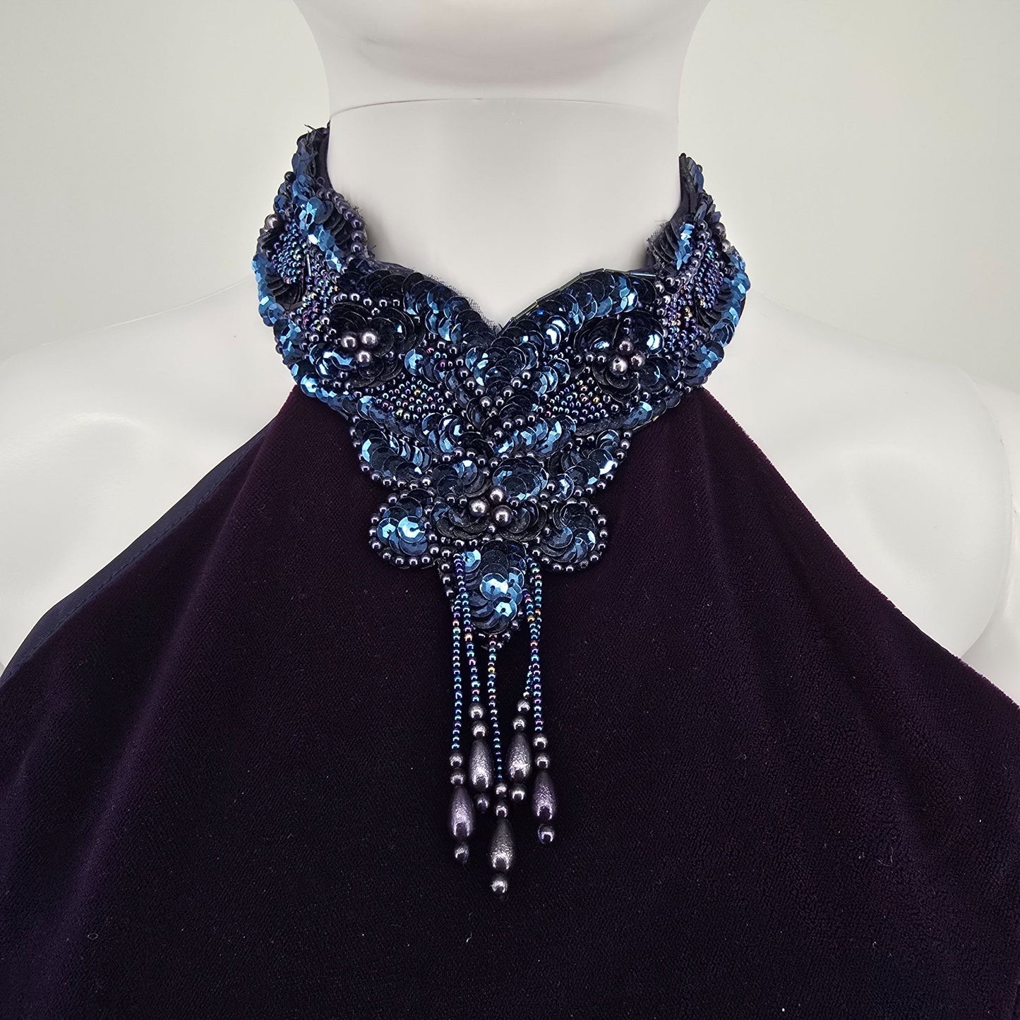 Vintage 1990s Next Left Deep Purple Velvet Whimisigoth Halter Dress (XS)