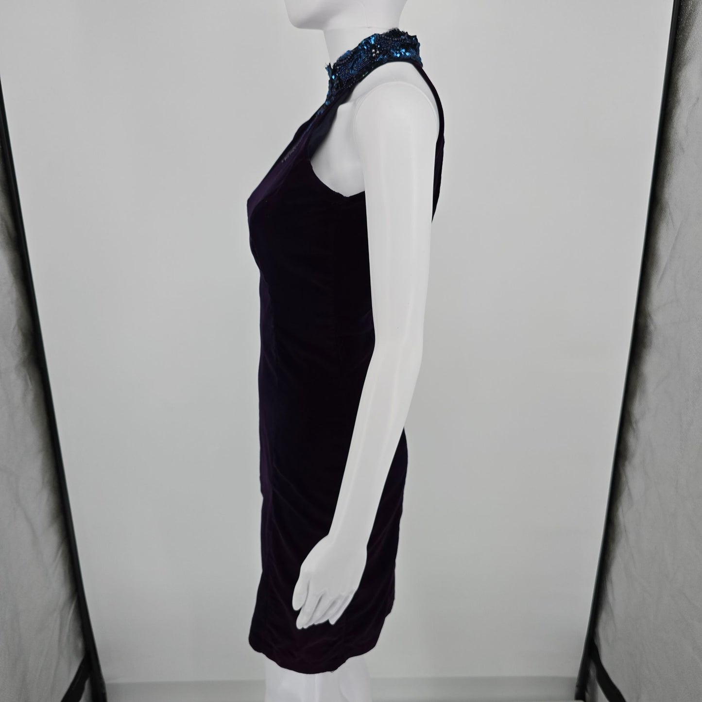 Vintage 1990s Next Left Deep Purple Velvet Whimisigoth Halter Dress (XS)