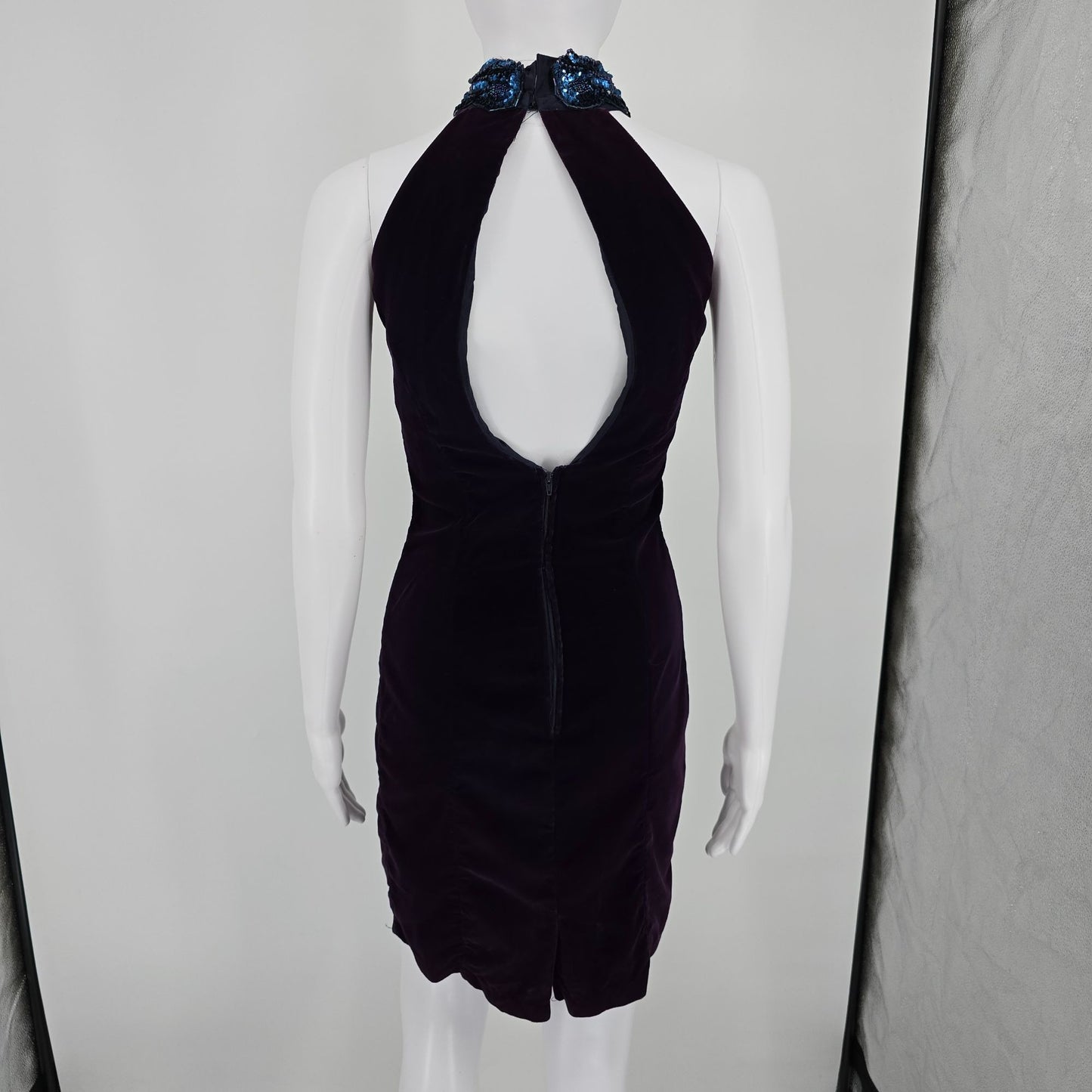 Vintage 1990s Next Left Deep Purple Velvet Whimisigoth Halter Dress (XS)