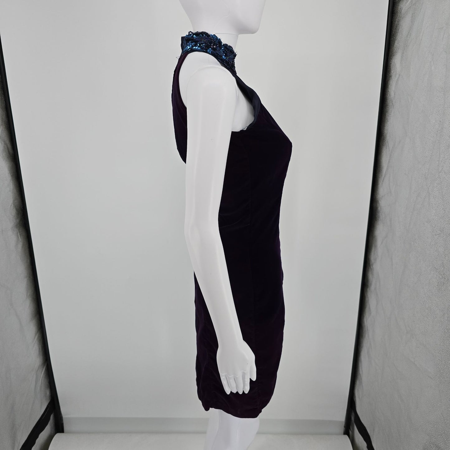 Vintage 1990s Next Left Deep Purple Velvet Whimisigoth Halter Dress (XS)