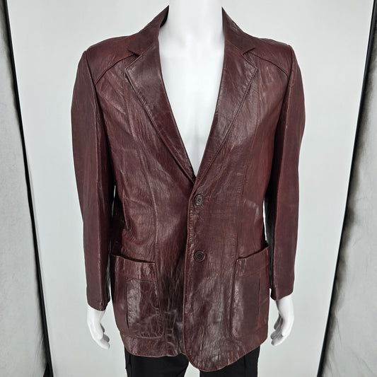 Vintage 1980s Berman's Oxblood Aniline Leather Sport Coat/Blazer Jacket (42)