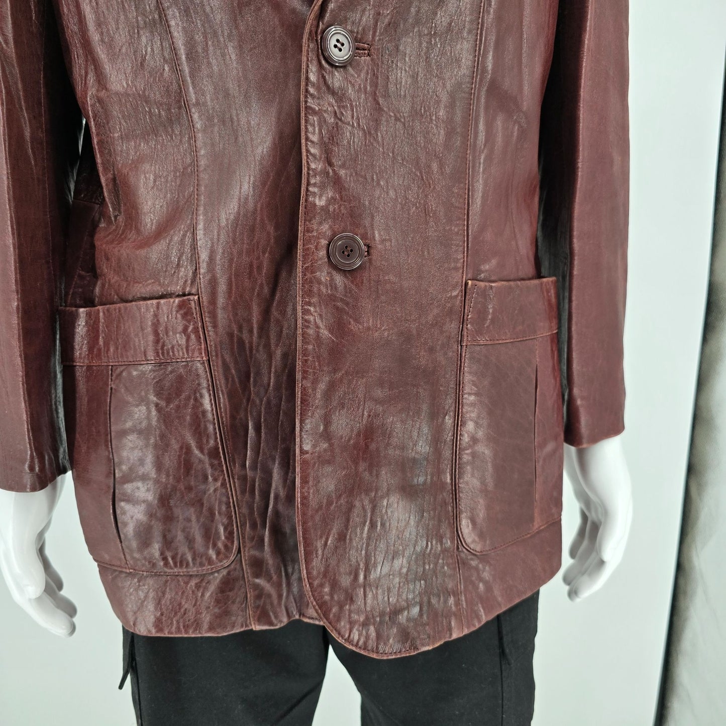 Vintage 1980s Berman's Oxblood Aniline Leather Sport Coat/Blazer Jacket (42)