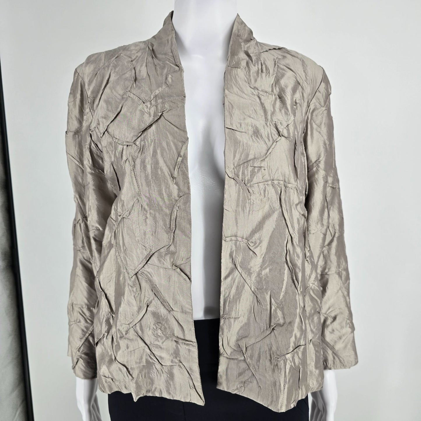 2010s Eileen Fisher Women's 100% Silk Crinkle Texture Open Front Jacket (S)