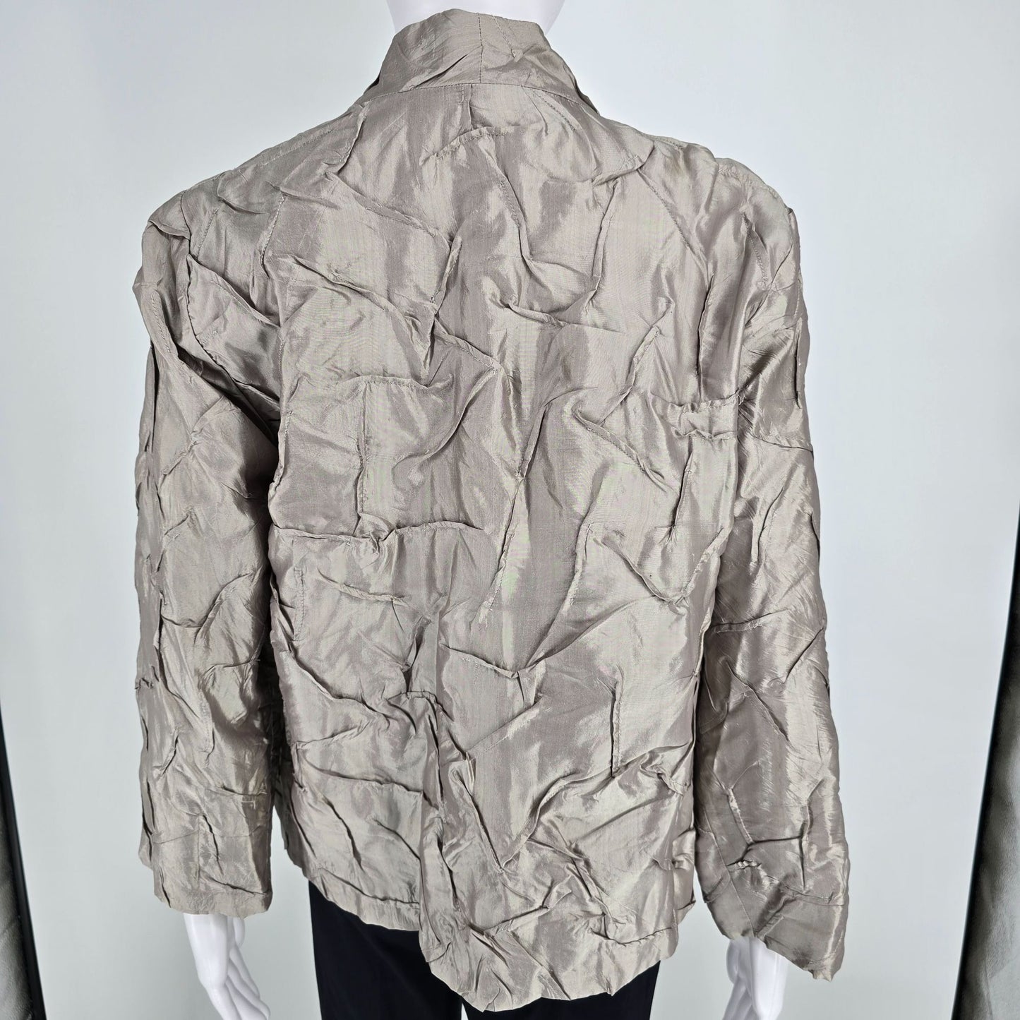 2010s Eileen Fisher Women's 100% Silk Crinkle Texture Open Front Jacket (S)