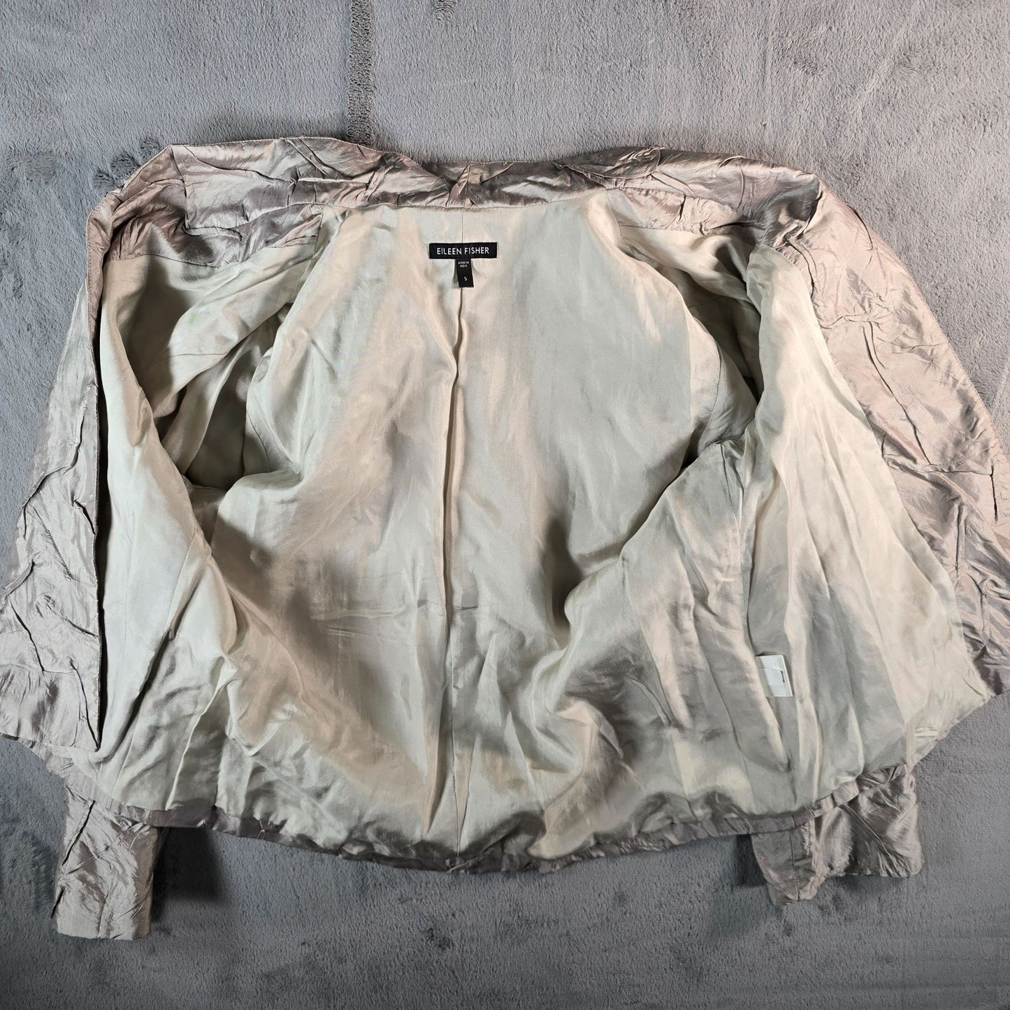 2010s Eileen Fisher Women's 100% Silk Crinkle Texture Open Front Jacket (S)