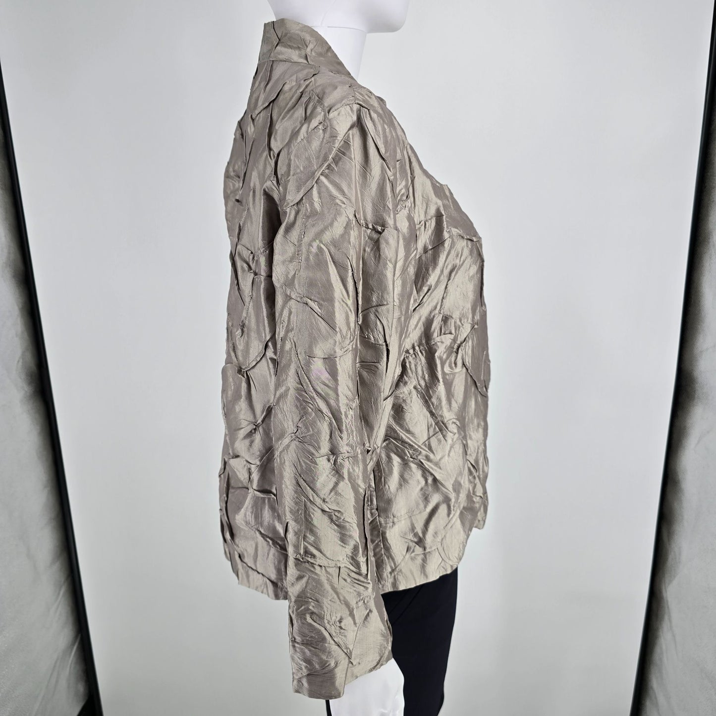 2010s Eileen Fisher Women's 100% Silk Crinkle Texture Open Front Jacket (S)