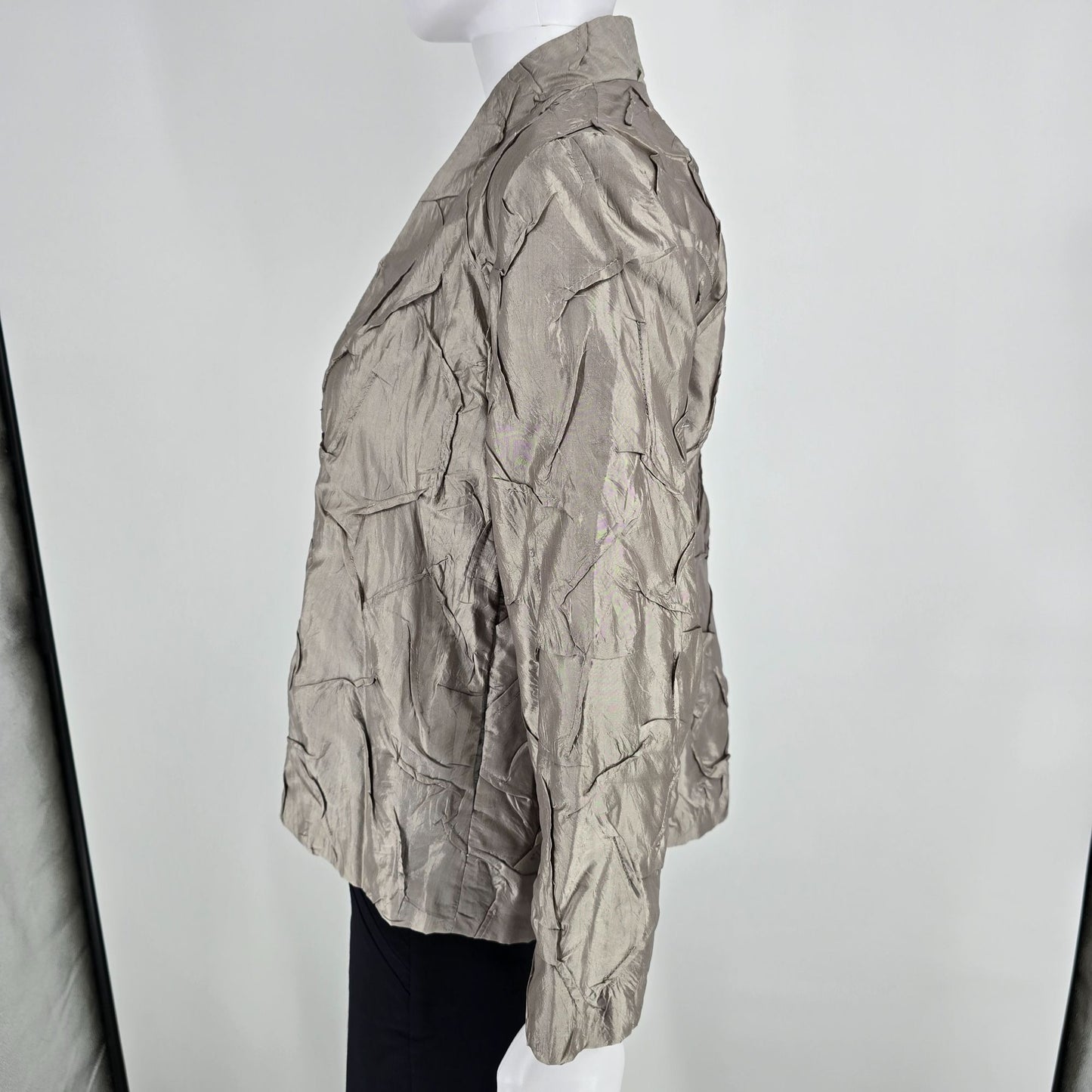 2010s Eileen Fisher Women's 100% Silk Crinkle Texture Open Front Jacket (S)