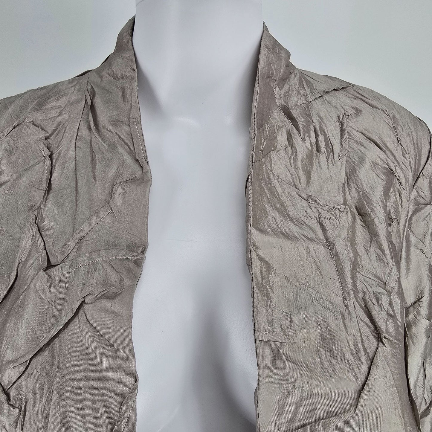 2010s Eileen Fisher Women's 100% Silk Crinkle Texture Open Front Jacket (S)