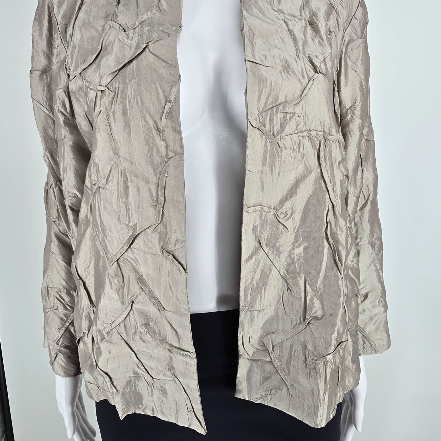 2010s Eileen Fisher Women's 100% Silk Crinkle Texture Open Front Jacket (S)