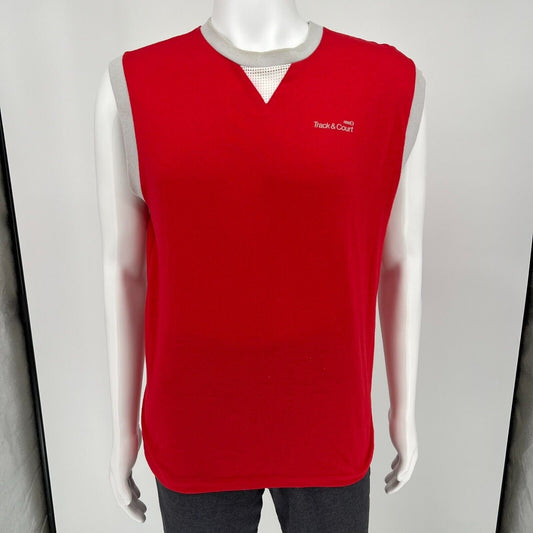 Vintage Red 1980s "Track & Court" Sleeveless Shirt (Large)