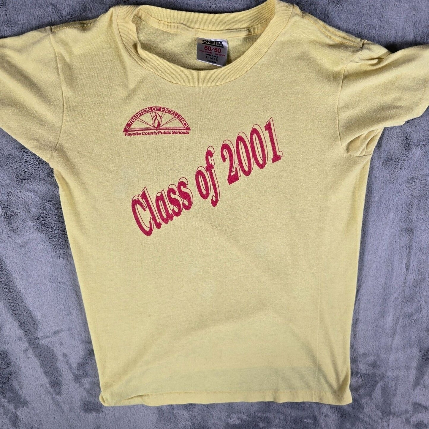 Vintage Fayette County Public Schools Class of 2001 Yellow T-Shirt (Youth Large)