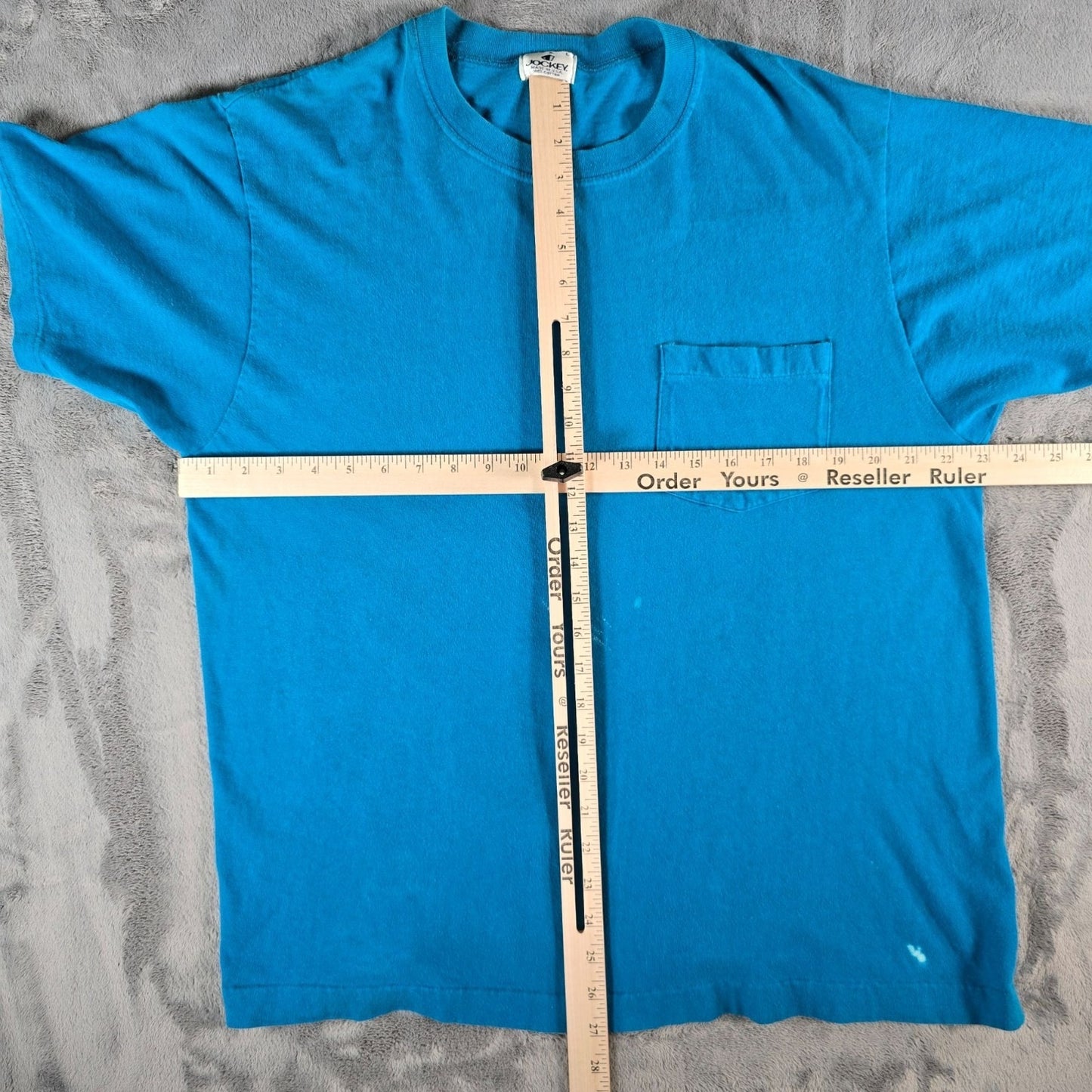 Distressed Vintage 1990s Jockey Made in USA Blank Teal Pocket T-Shirt (L)