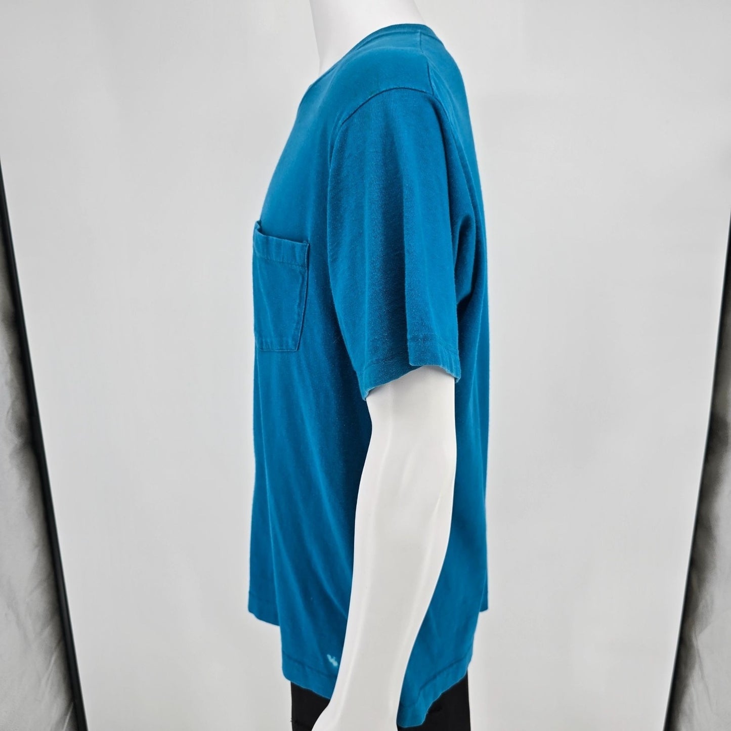 Distressed Vintage 1990s Jockey Made in USA Blank Teal Pocket T-Shirt (L)