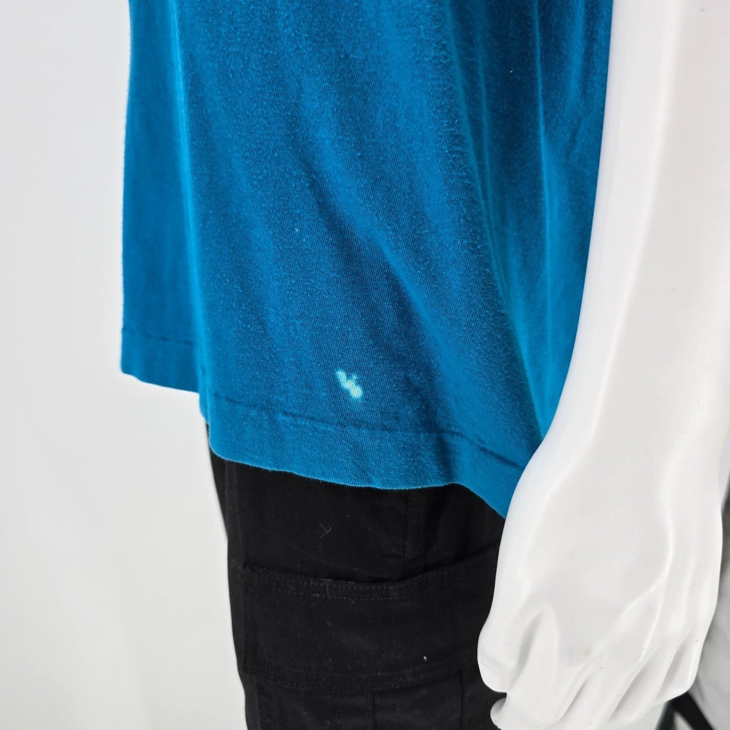 Distressed Vintage 1990s Jockey Made in USA Blank Teal Pocket T-Shirt (L)