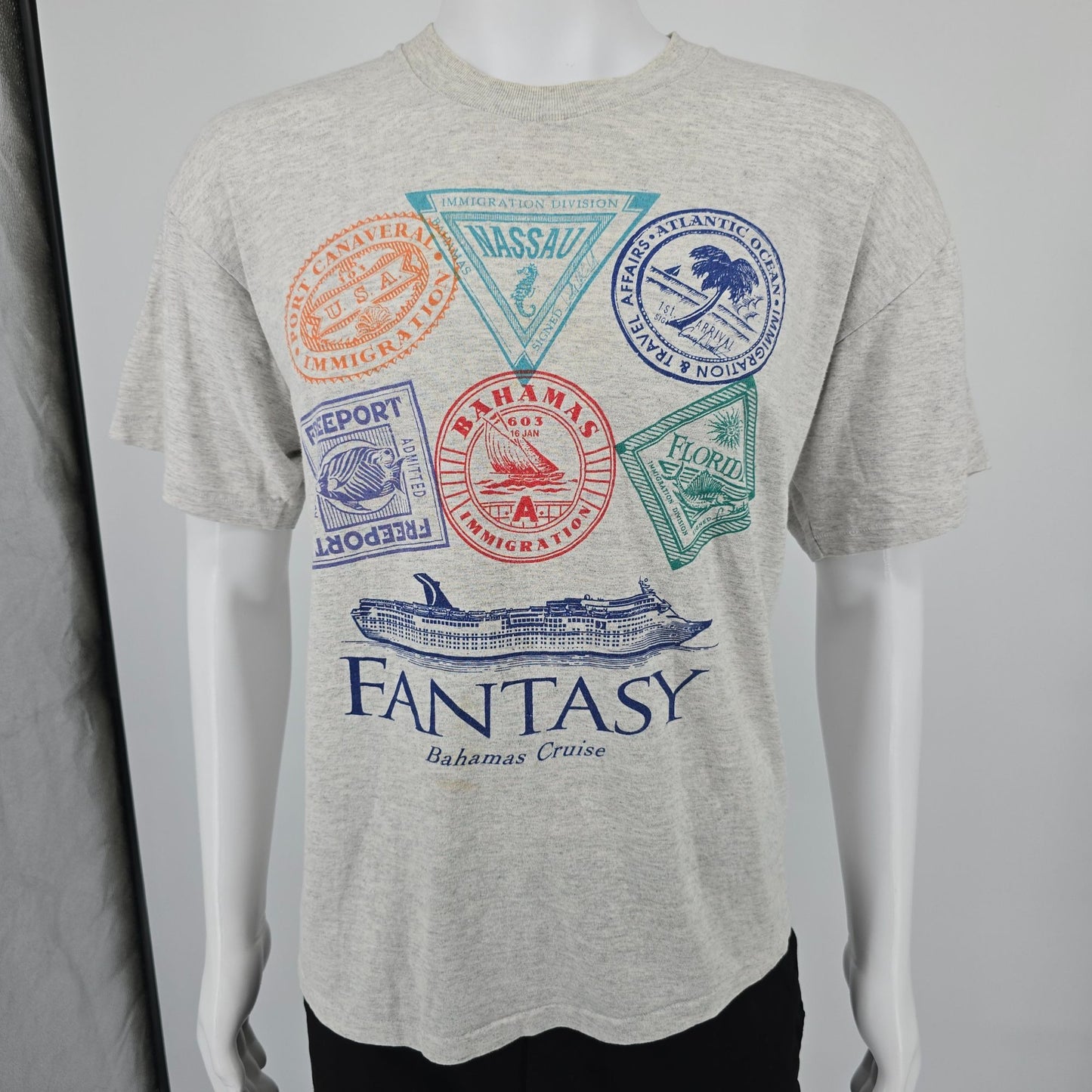 Vintage 1990s Tortuga Sportswear Fantasy Bahamas Cruise Heather Gray T-Shirt (L)