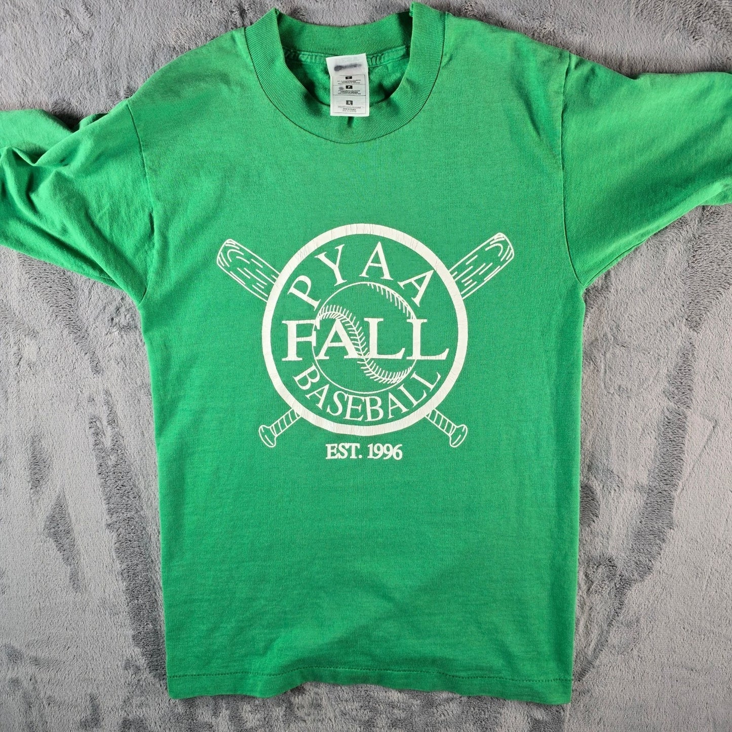 Vintage 1990s Fruit of The Loom Beset Green PYAA Fall Baseball T-Shirt (XS/S)